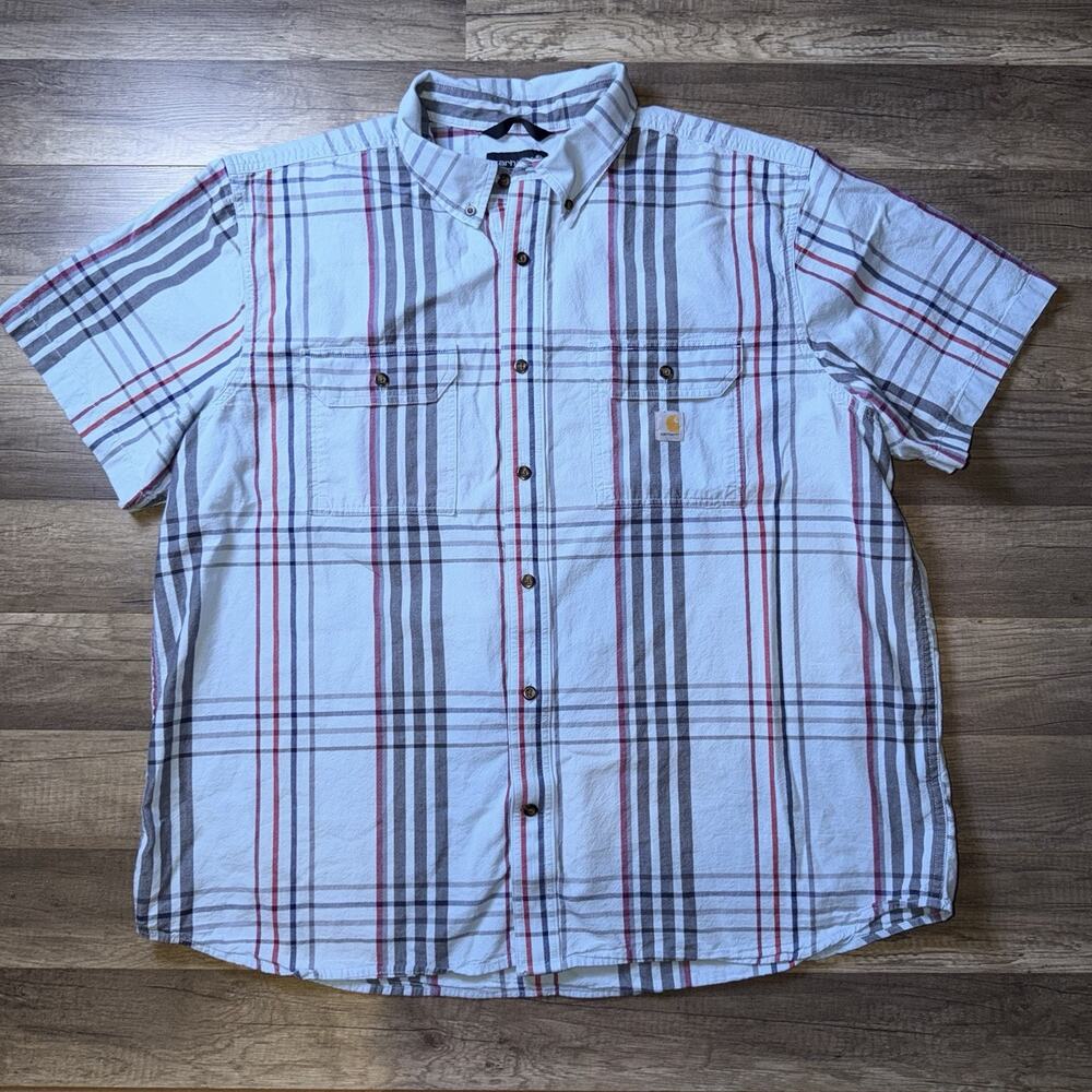 Carhartt Men's 2XL Loose Fit Casual Shirt Blue Gray Red Plaid
